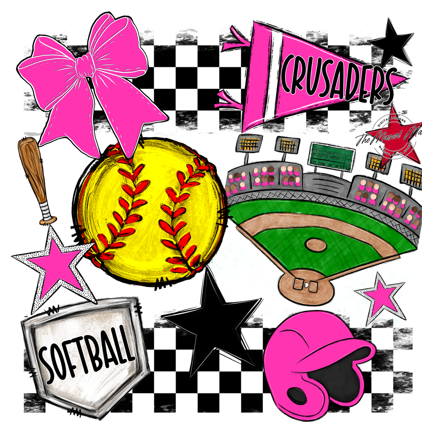 Crusaders Checkers Softball Spirit Design-Pink