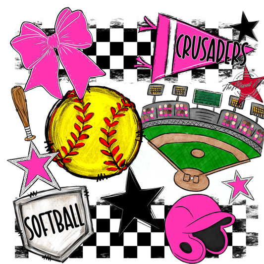 Crusaders Checkers Softball Spirit Design-Pink