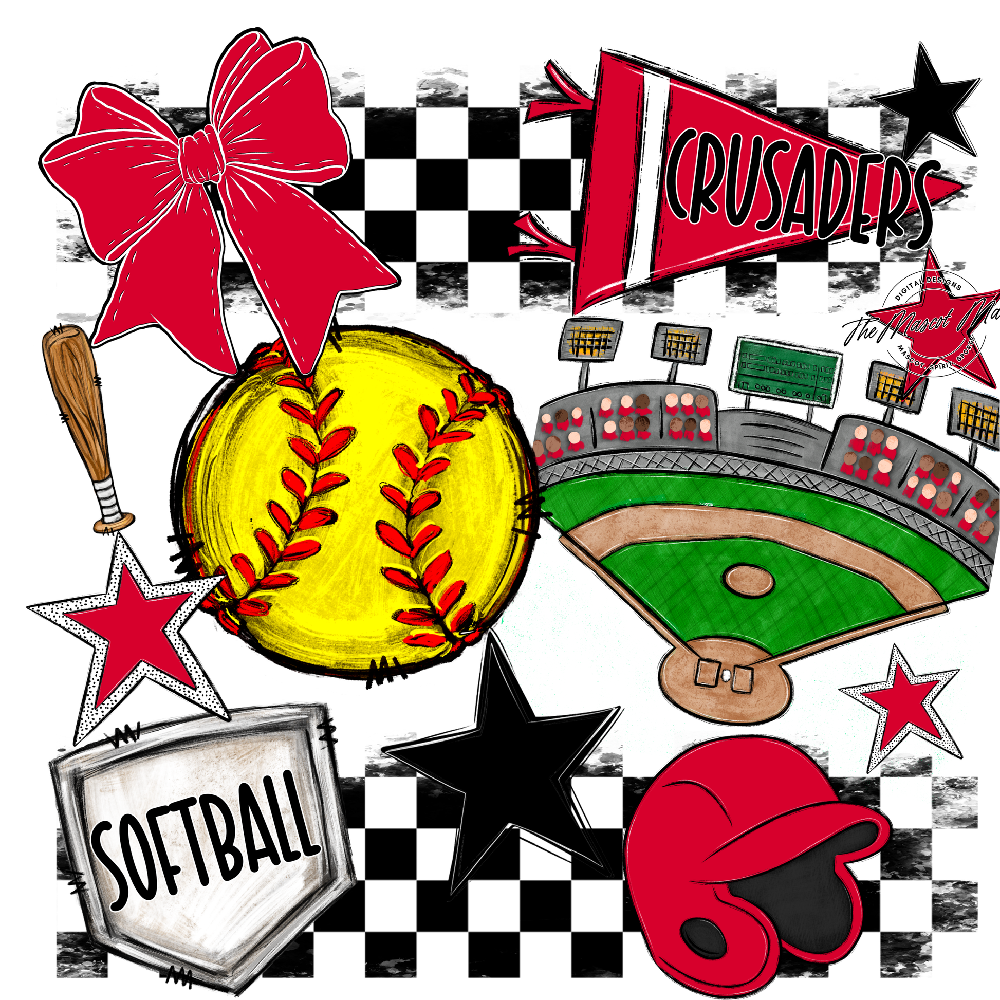 Crusaders Checkers Softball Spirit Design-Red