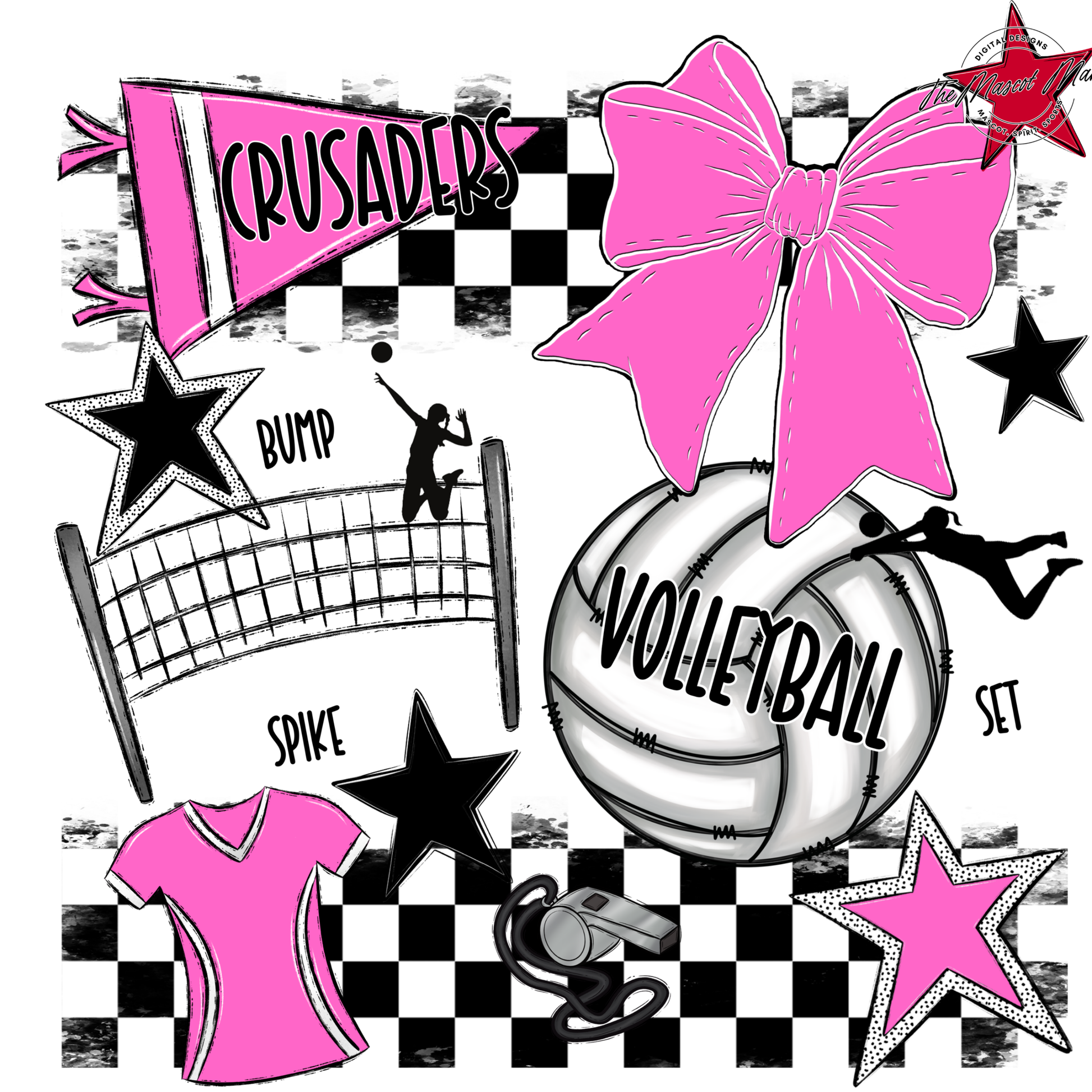 Crusaders Checkers Volleyball Spirit Design-Baby Pink