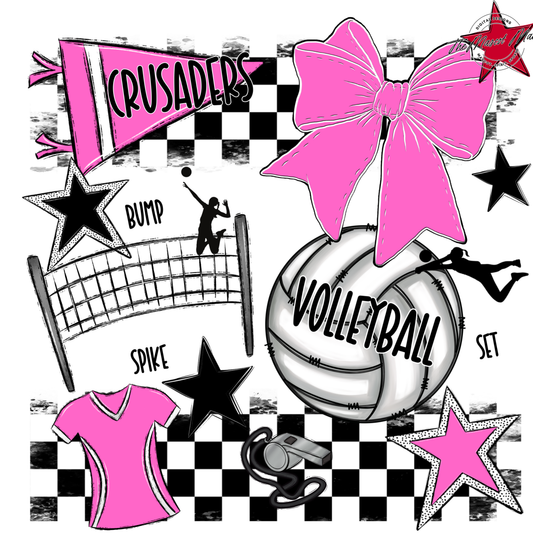 Crusaders Checkers Volleyball Spirit Design-Baby Pink
