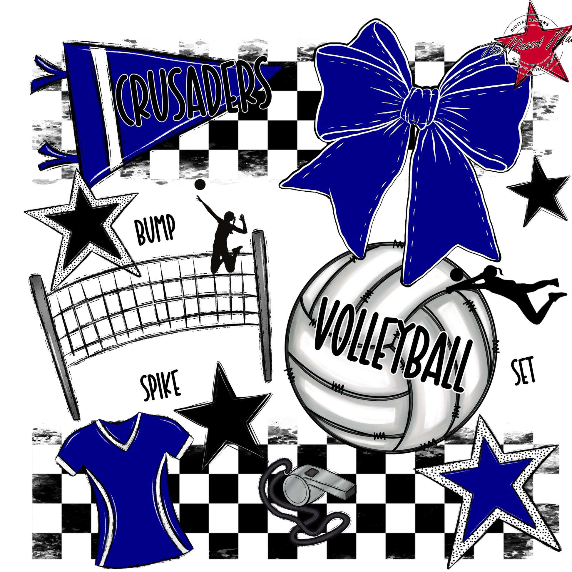 Crusaders Checkers Volleyball Spirit Design-Blue