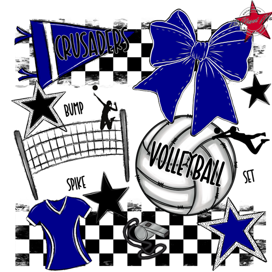Crusaders Checkers Volleyball Spirit Design-Blue
