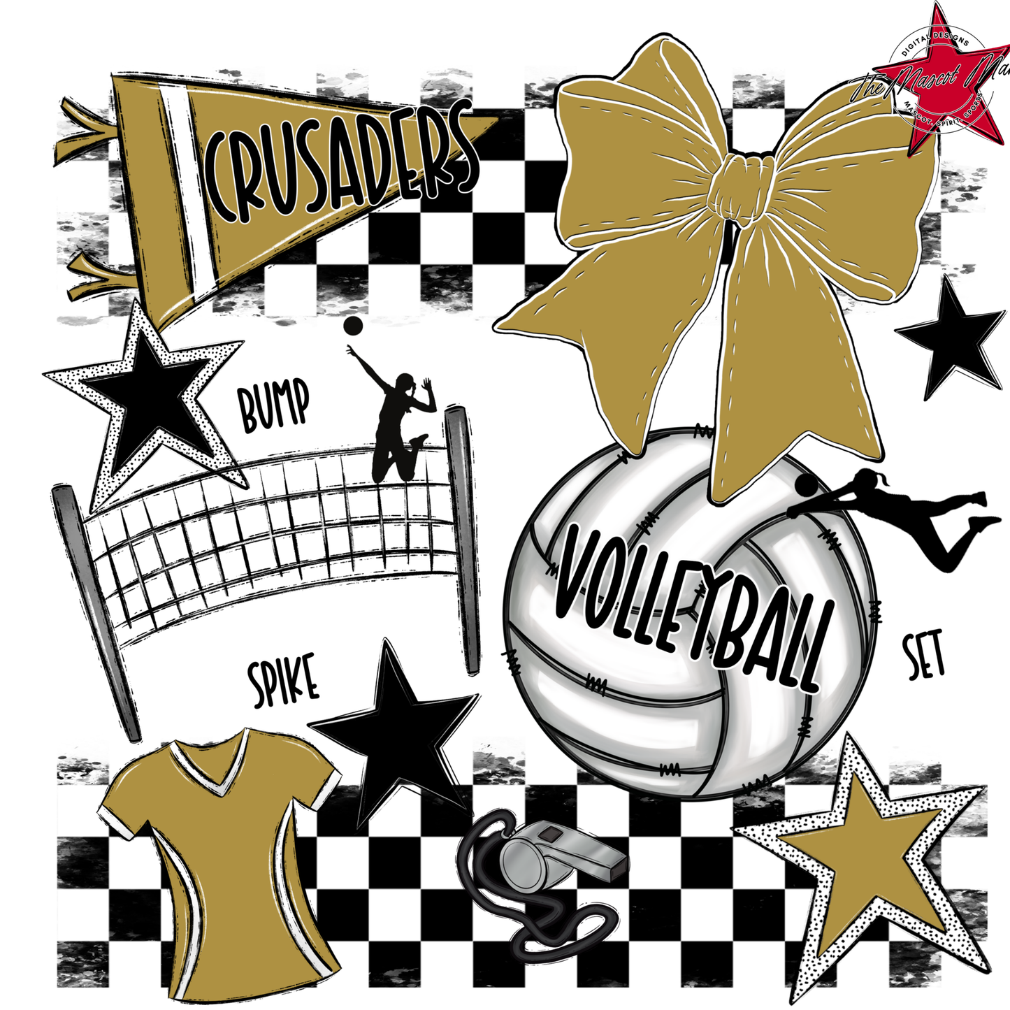 Crusaders Checkers Volleyball Spirit Design-Gold