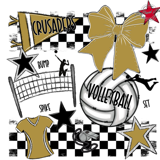 Crusaders Checkers Volleyball Spirit Design-Gold