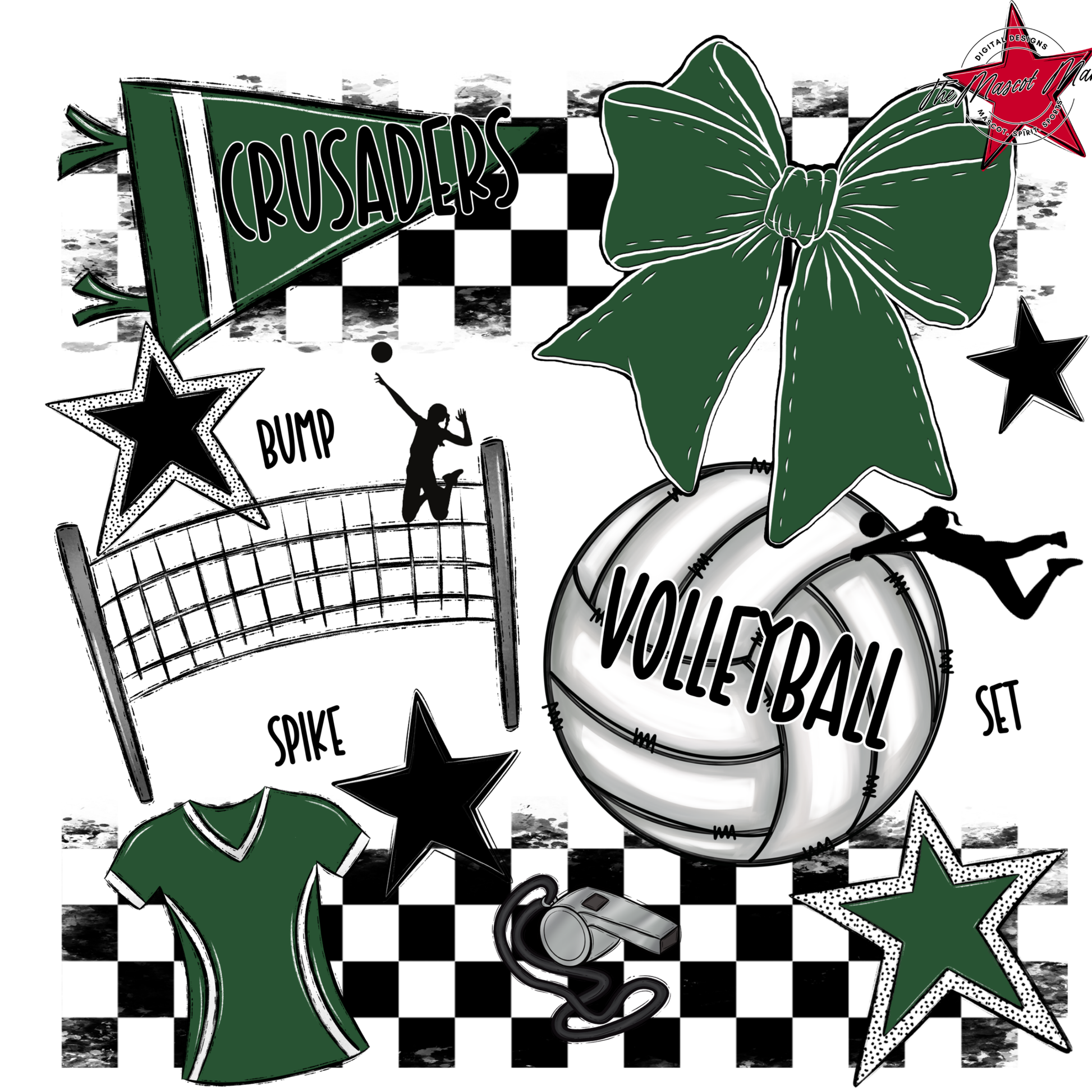 Crusaders Checkers Volleyball Spirit Design-Green