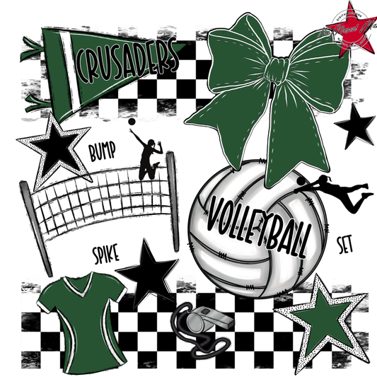 Crusaders Checkers Volleyball Spirit Design-Green