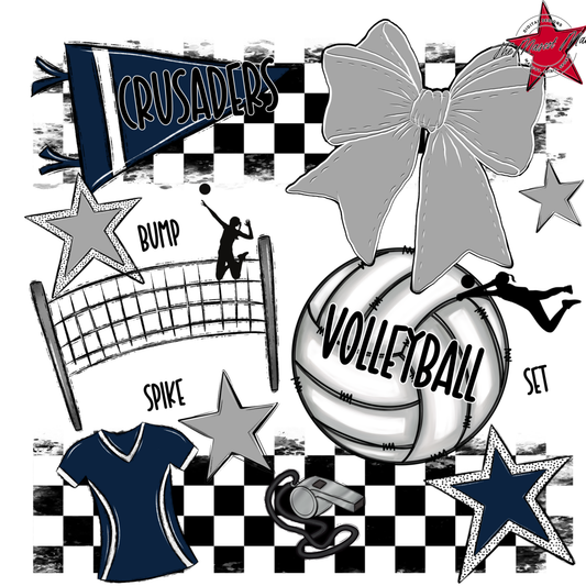 Crusaders Checkers Volleyball Spirit Design-Navy-Grey