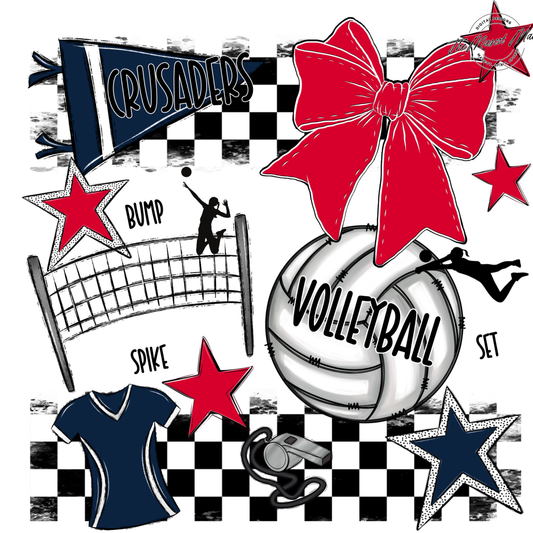 Crusaders Checkers Volleyball Spirit Design-Navy-Red