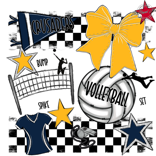 Crusaders Checkers Volleyball Spirit Design-Navy-Yellow