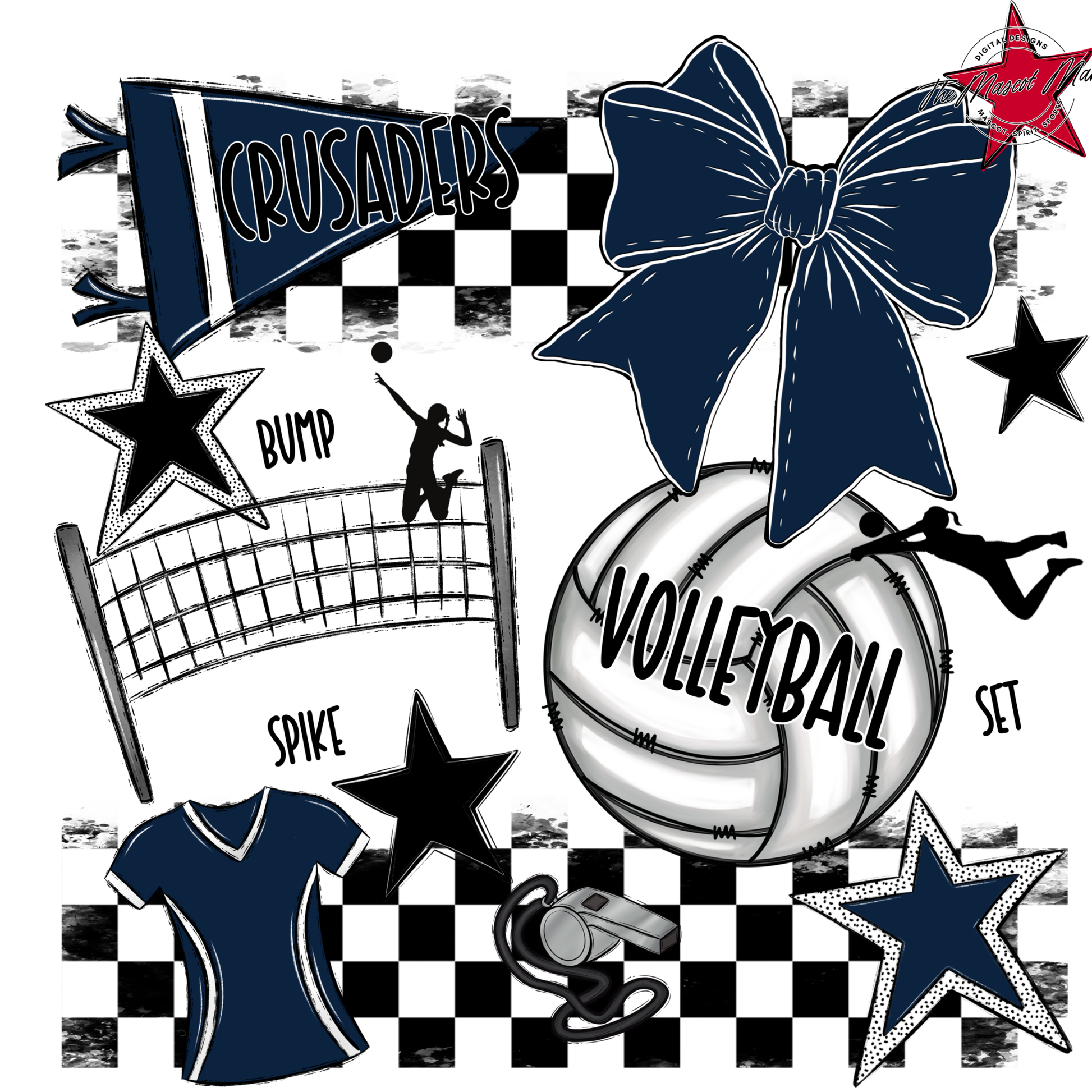 Crusaders Checkers Volleyball Spirit Design-Navy