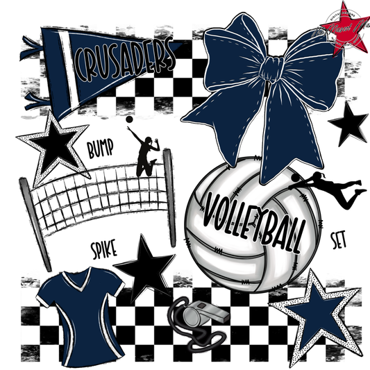Crusaders Checkers Volleyball Spirit Design-Navy