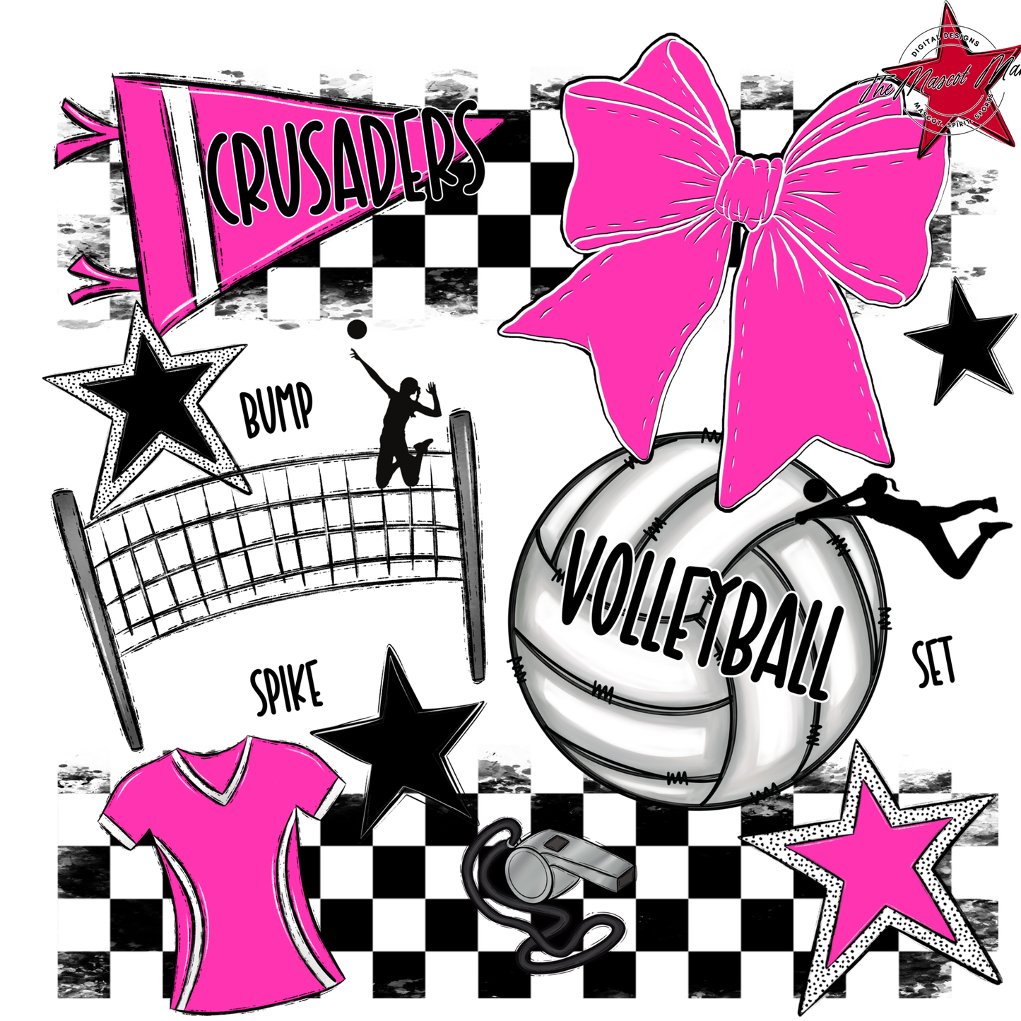 Crusaders Checkers Volleyball Spirit Design-Pink