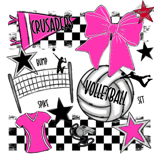 Crusaders Checkers Volleyball Spirit Design-Pink