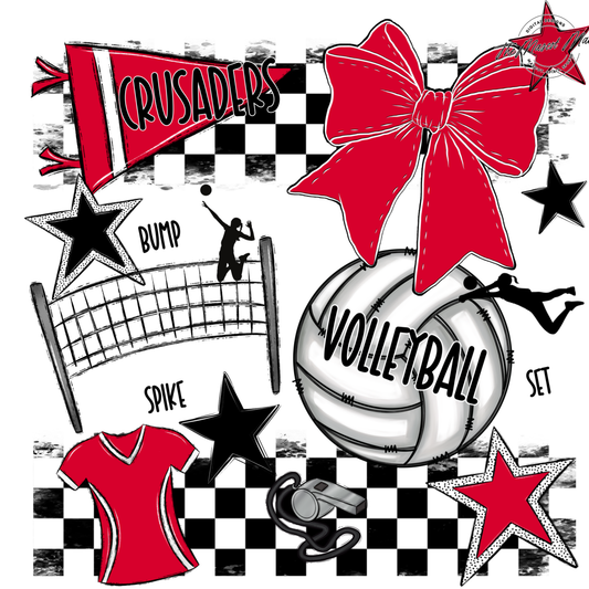 Crusaders Checkers Volleyball Spirit Design-Red