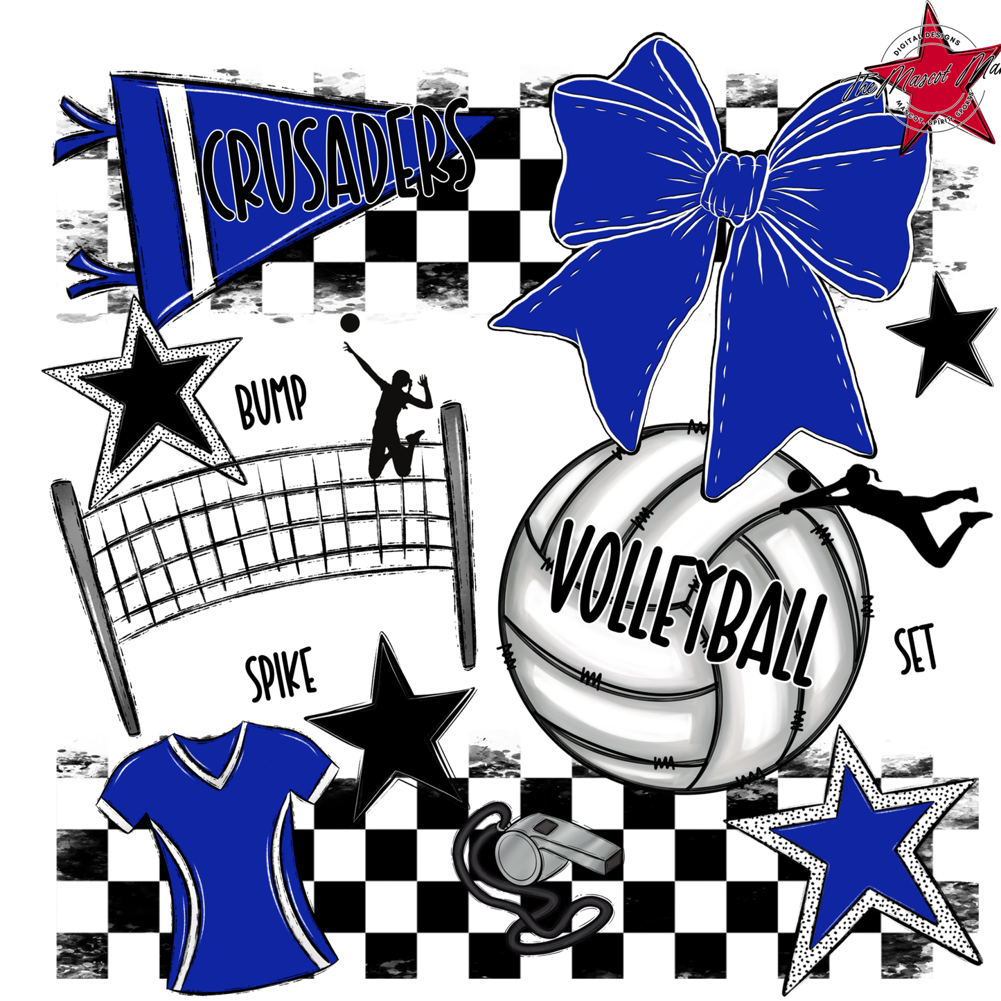 Crusaders Checkers Volleyball Spirit Design-Royal Blue