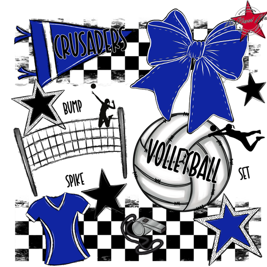 Crusaders Checkers Volleyball Spirit Design-Royal Blue