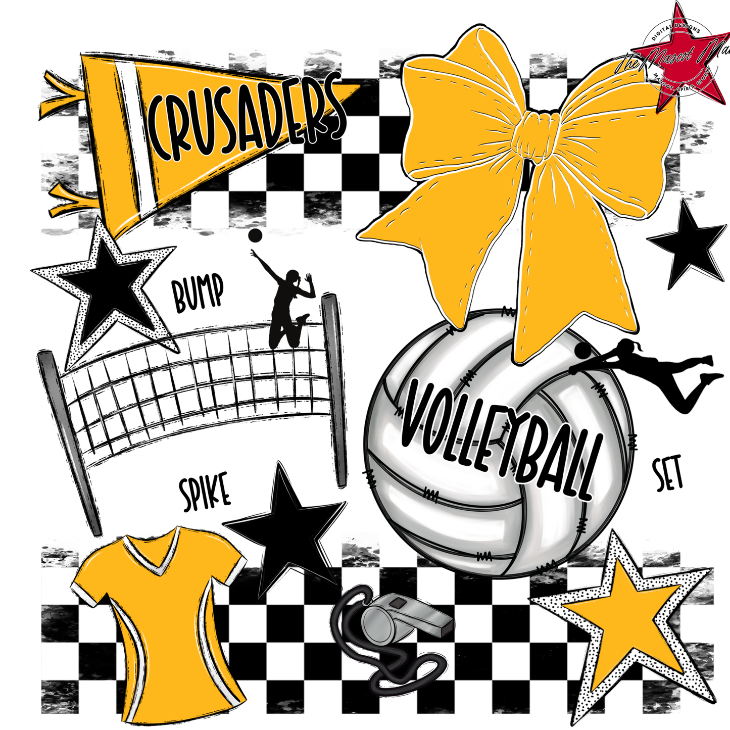 Crusaders Checkers Volleyball Spirit Design-Yellow