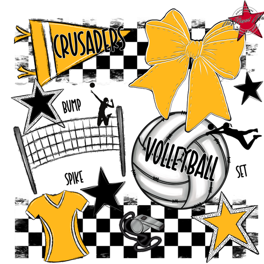Crusaders Checkers Volleyball Spirit Design-Yellow