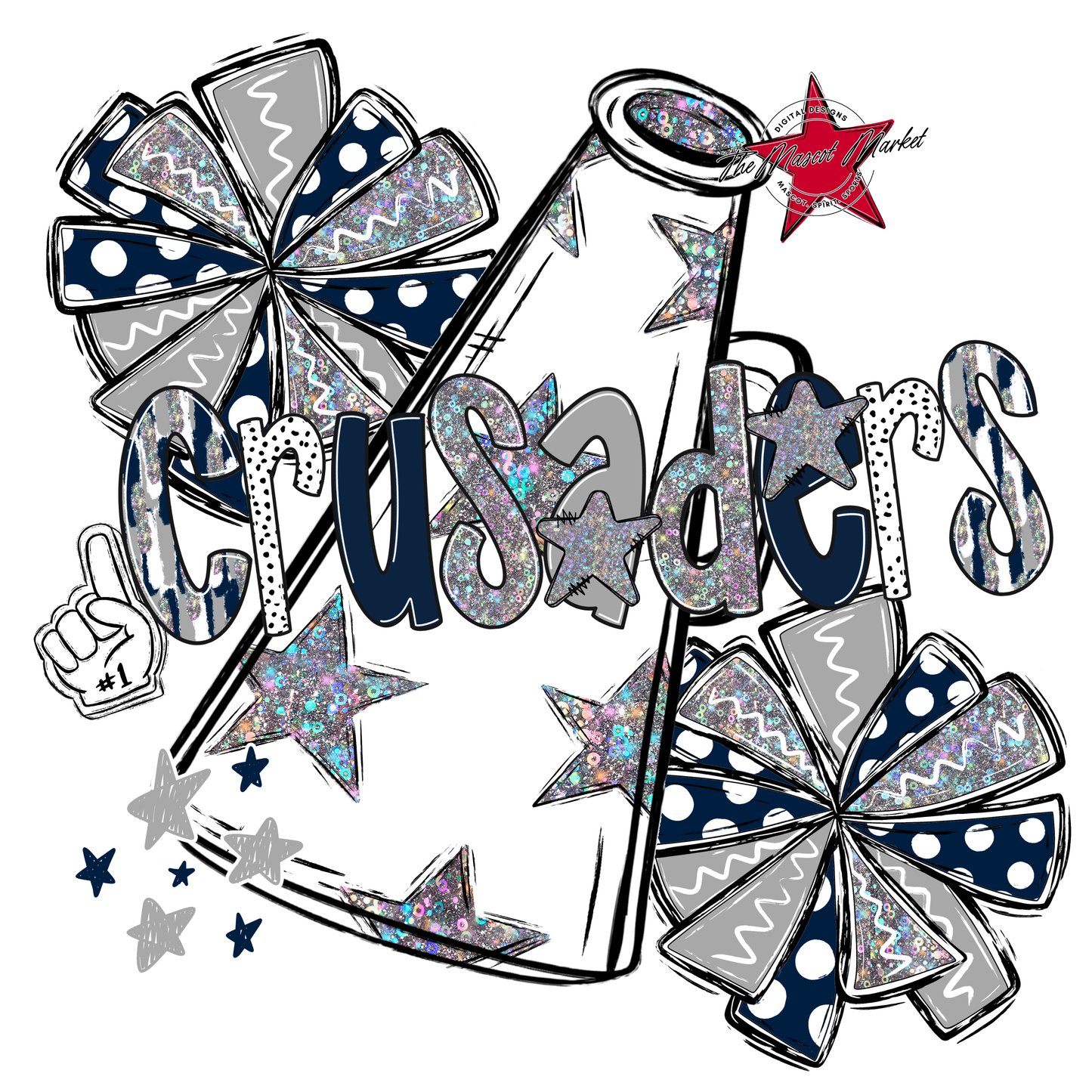 Crusaders Cheer Megaphone Scrape-Navy-Grey