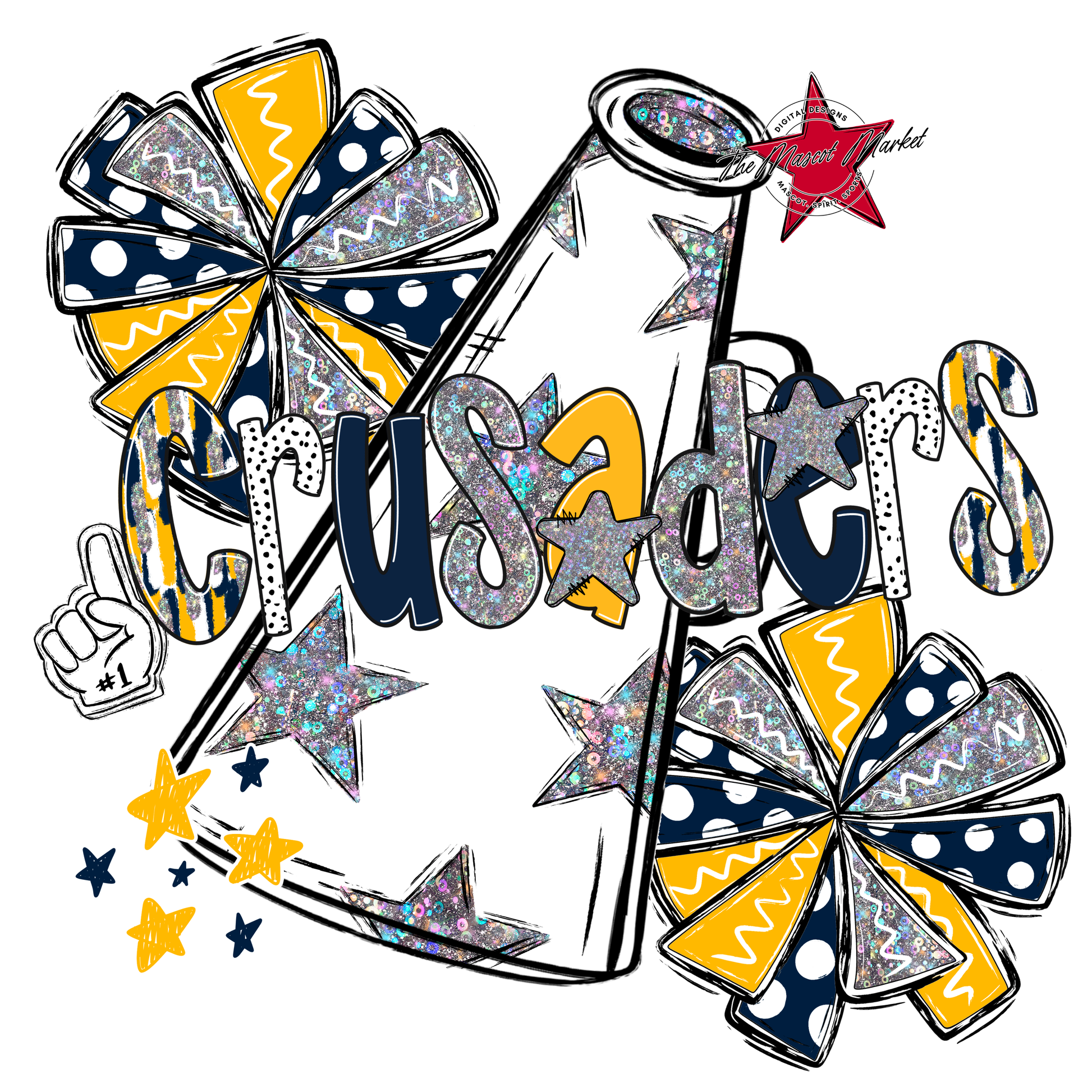 Crusaders Cheer Megaphone Scrape-Navy-Yellow