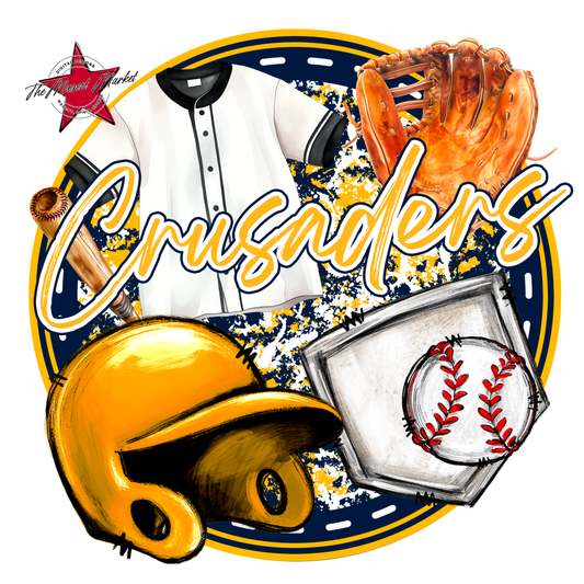 Crusaders Circle Baseball Design-Navy-Yellow
