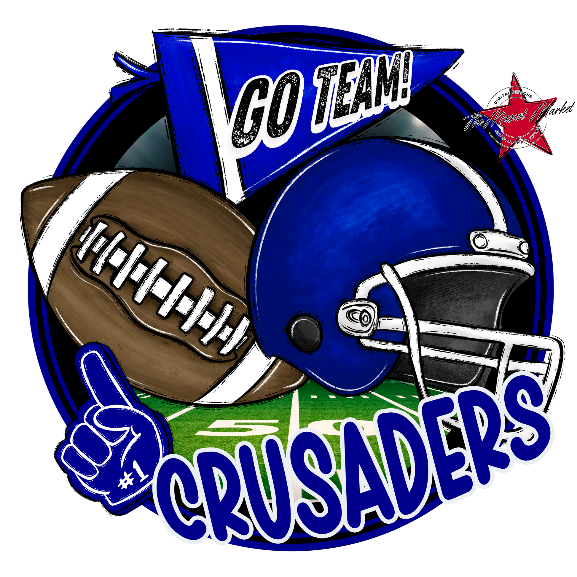 Crusaders Circle Football Design-Blue