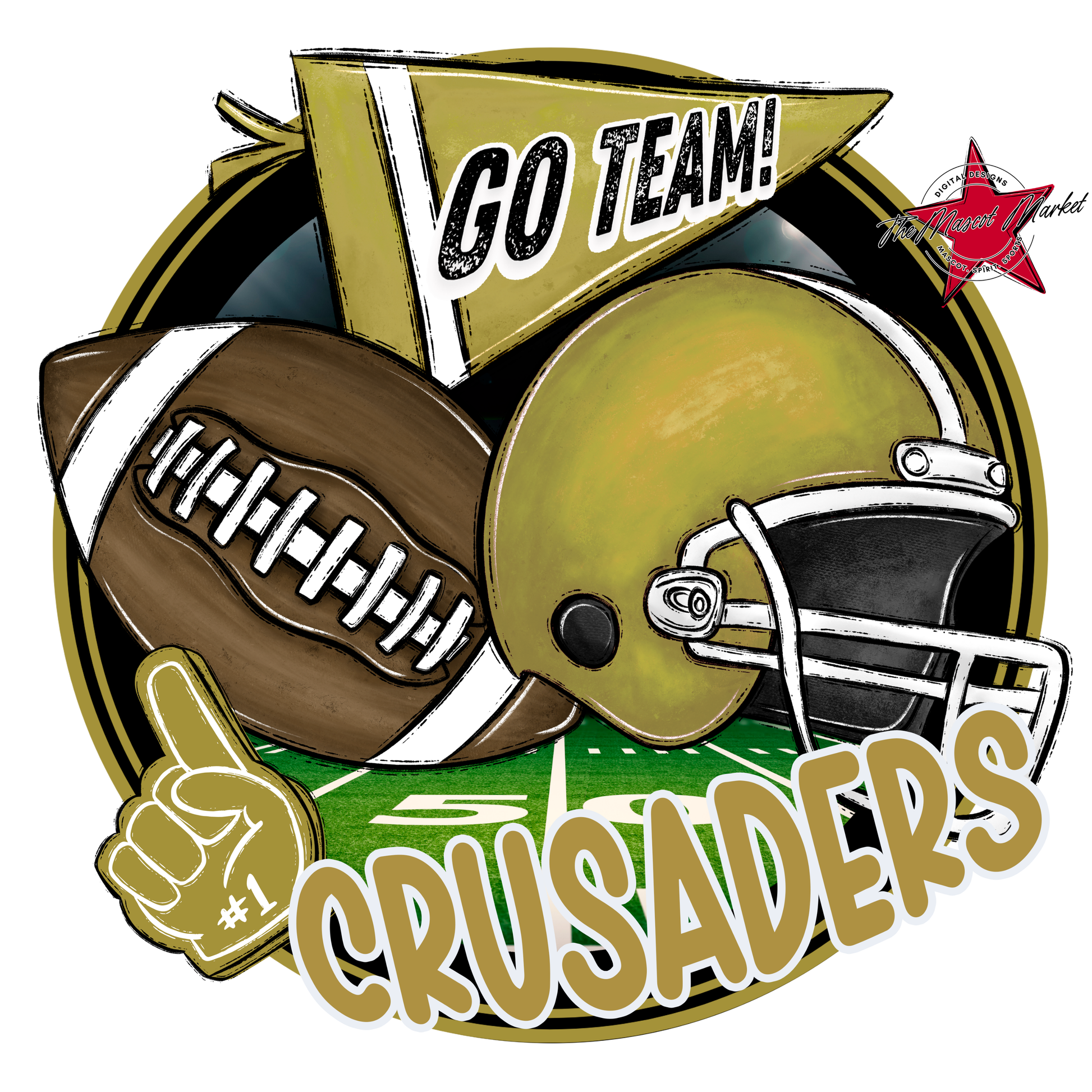 Crusaders Circle Football Design-Gold