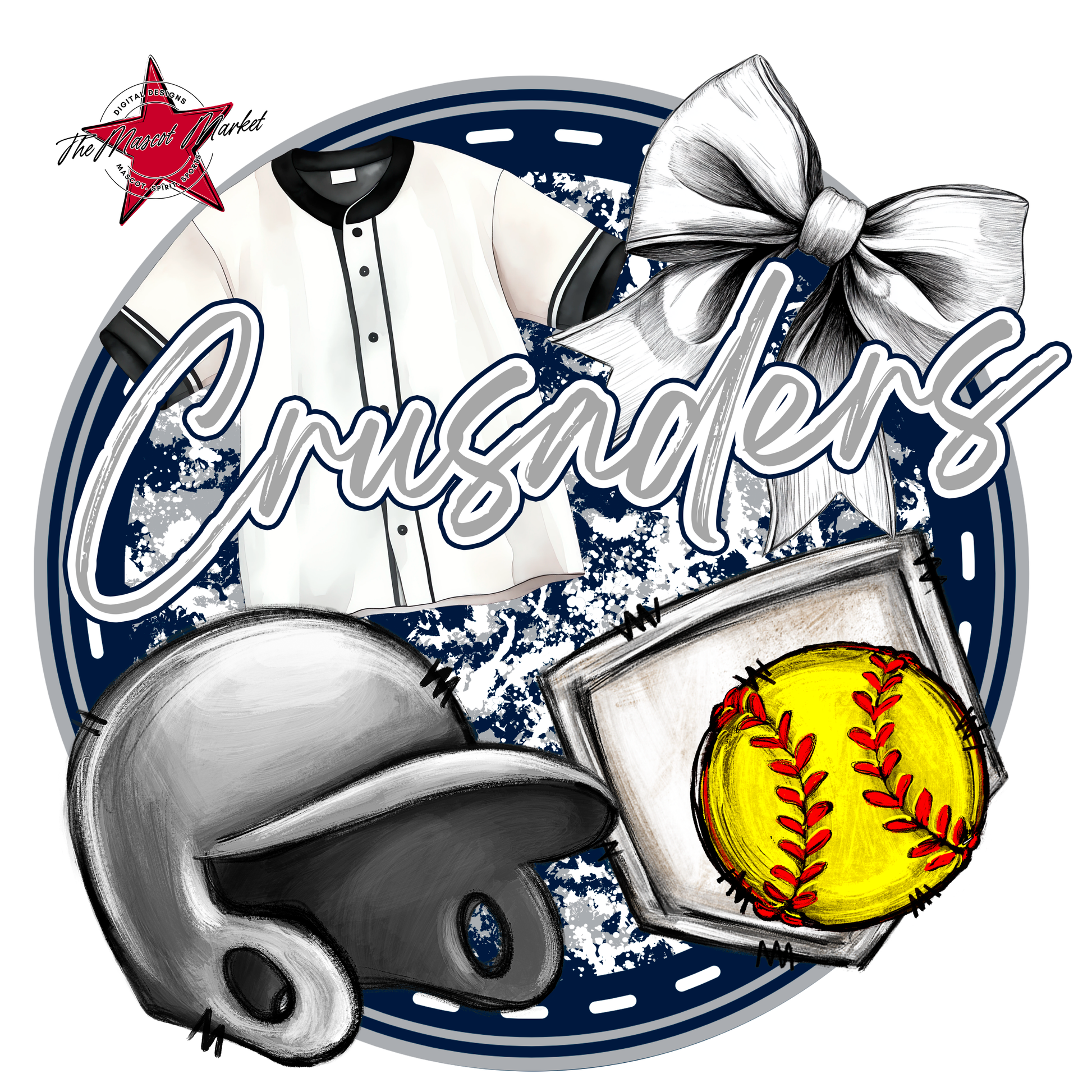 Crusaders Circle Softball Design-Navy-Grey