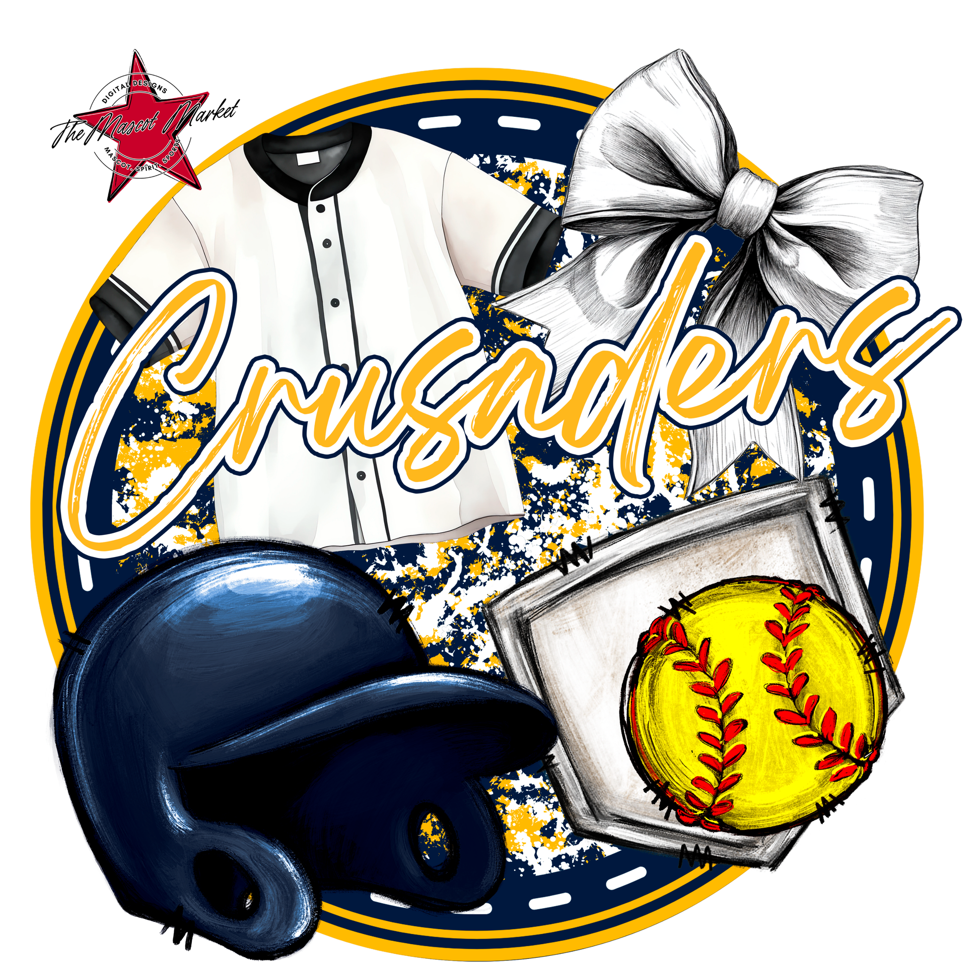 Crusaders Circle Softball Design-Navy-Yellow