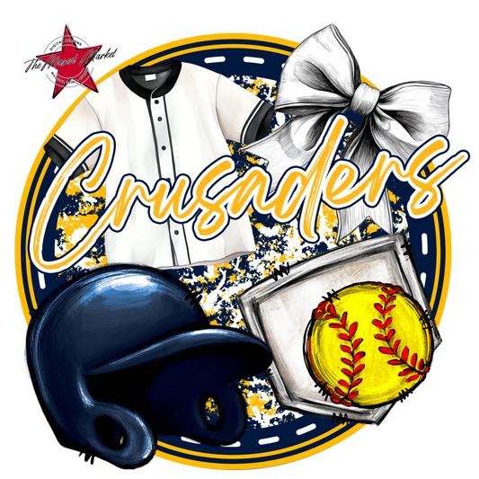 Crusaders Circle Softball Design-Navy-Yellow