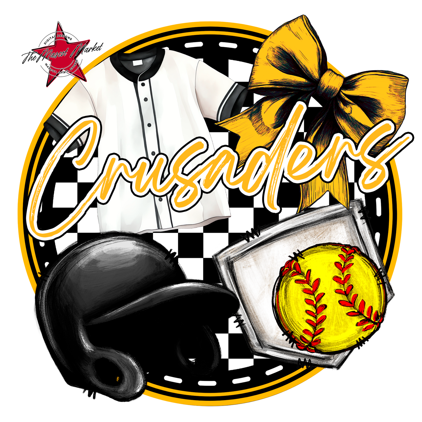 Crusaders Circle Softball Design-Yellow