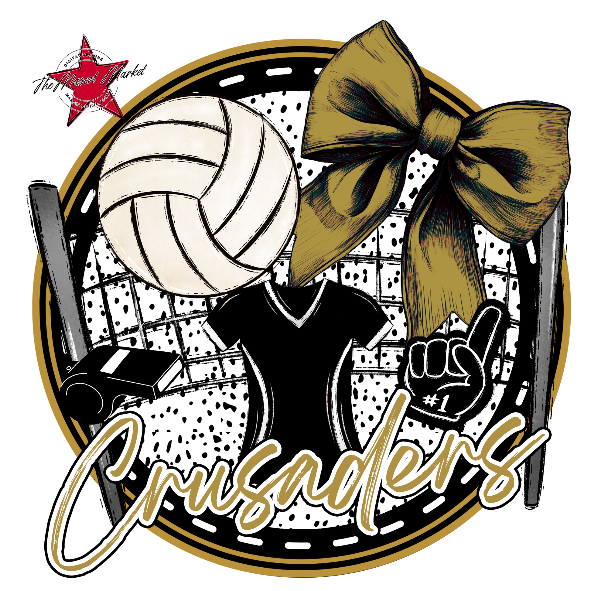 Crusaders Circle Volleyball Design-Gold