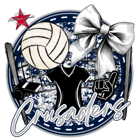 Crusaders Circle Volleyball Design-Navy-Grey