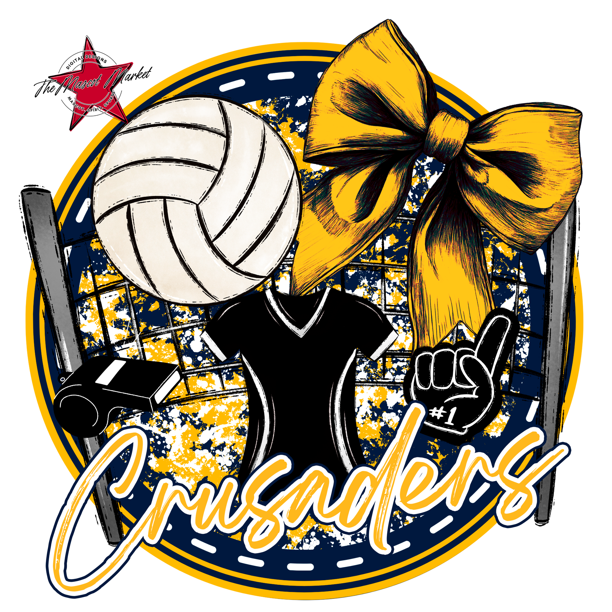 Crusaders Circle Volleyball Design-Navy-Yellow