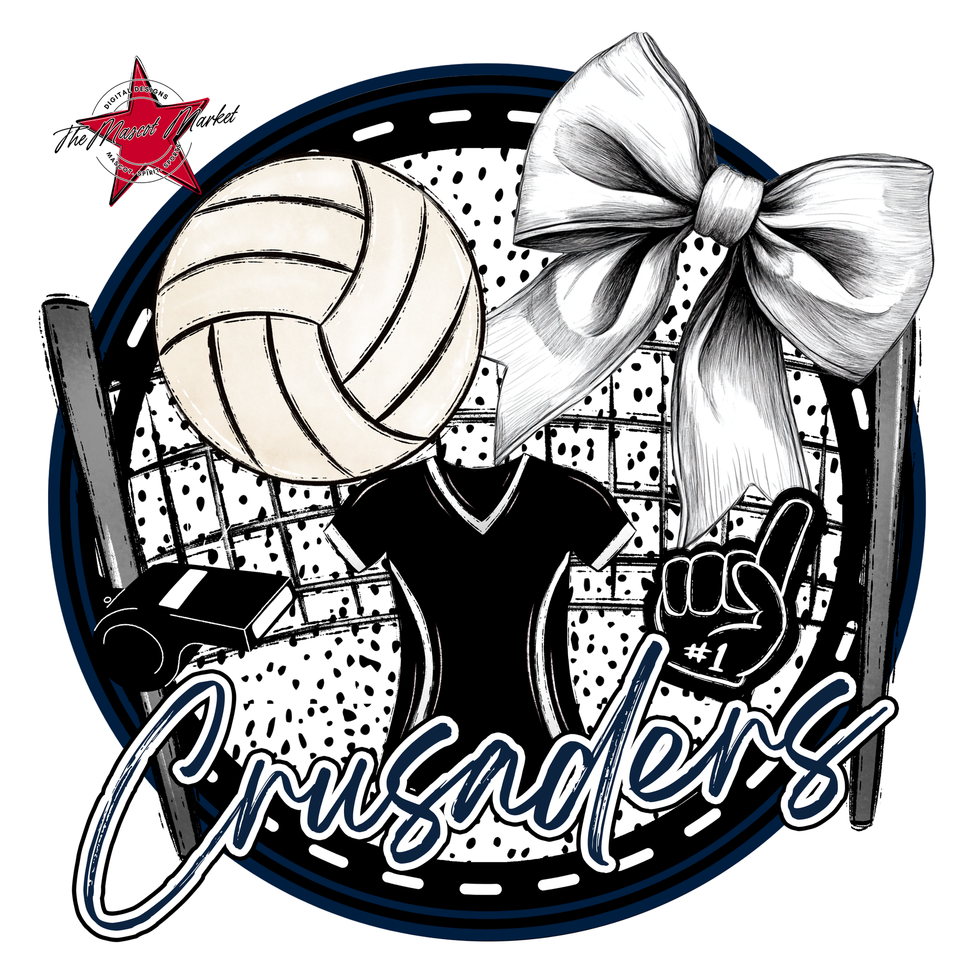 Crusaders Circle Volleyball Design-Navy
