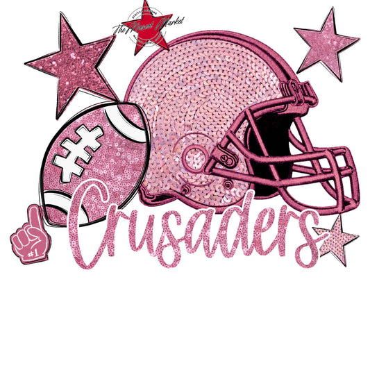 Crusader Football Embroidered Sequins Design-Pink Out