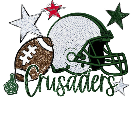 Crusaders Football Embroidered Sequins Design-Green