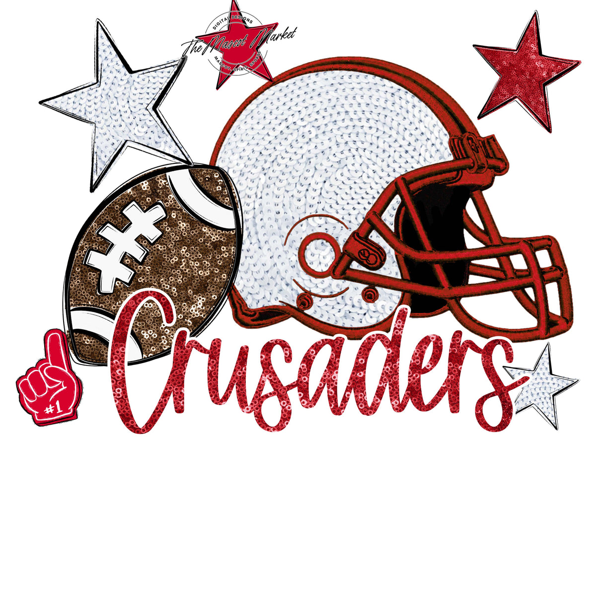 Crusaders Football Embroidered Sequins Design-Red