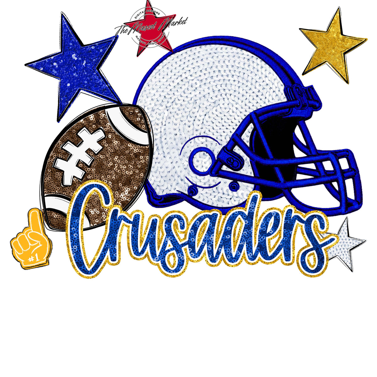 Crusaders Football Embroidered Sequins Design-Royal Blue & Yellow