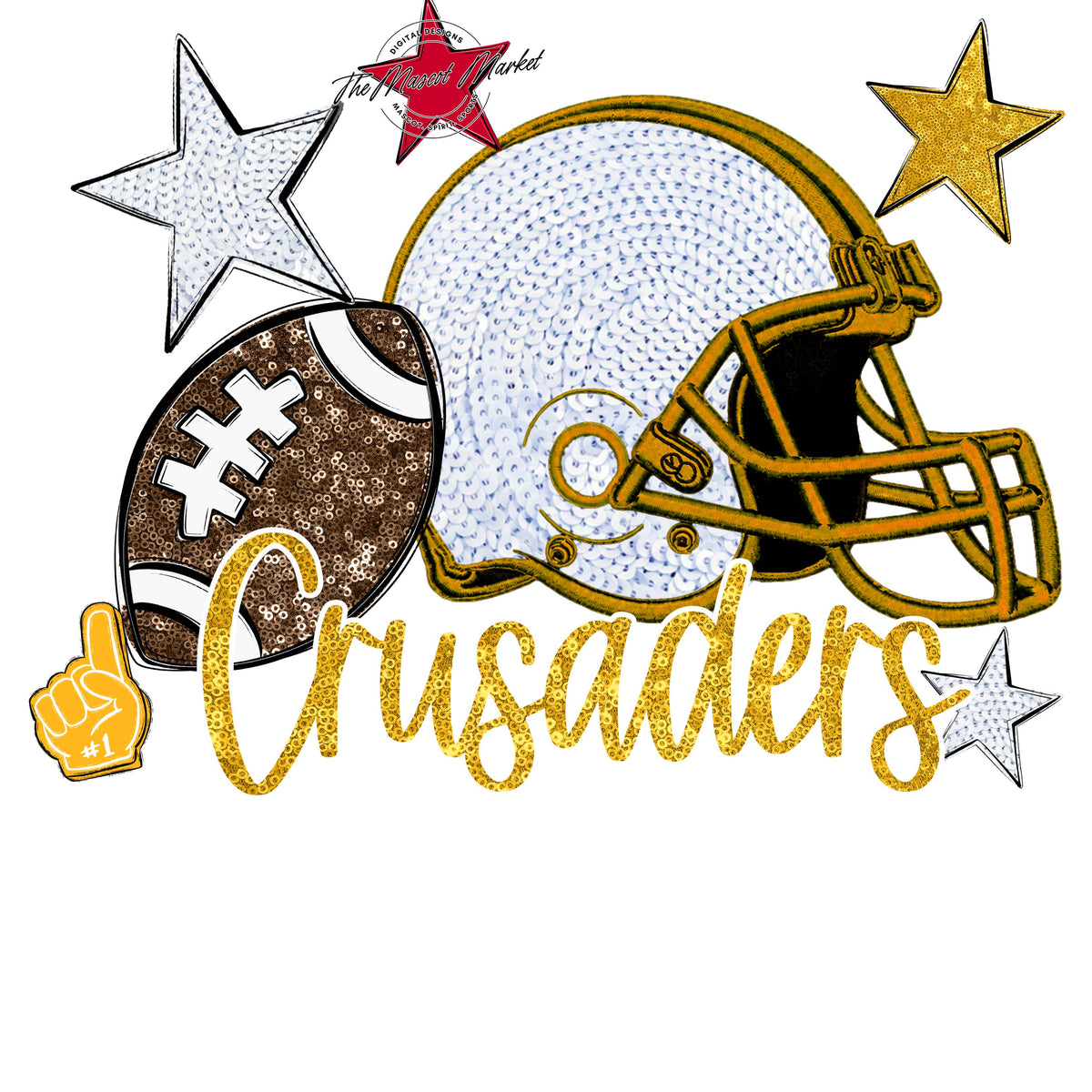 Crusaders Football Embroidered Sequins Design-Yellow