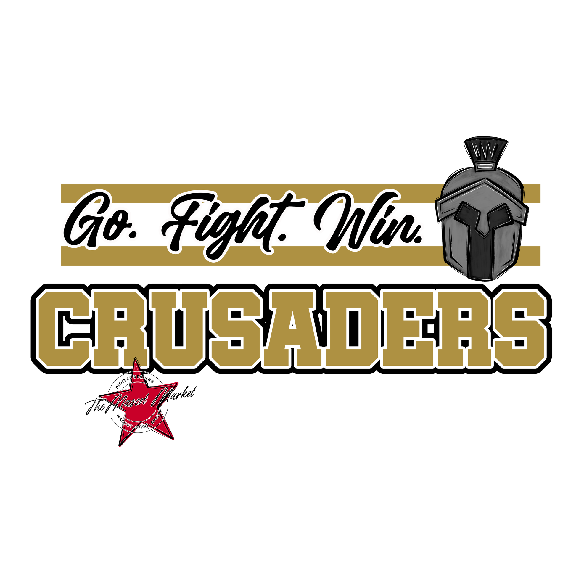 Crusaders Go Fight Win Mascot Lines-Gold
