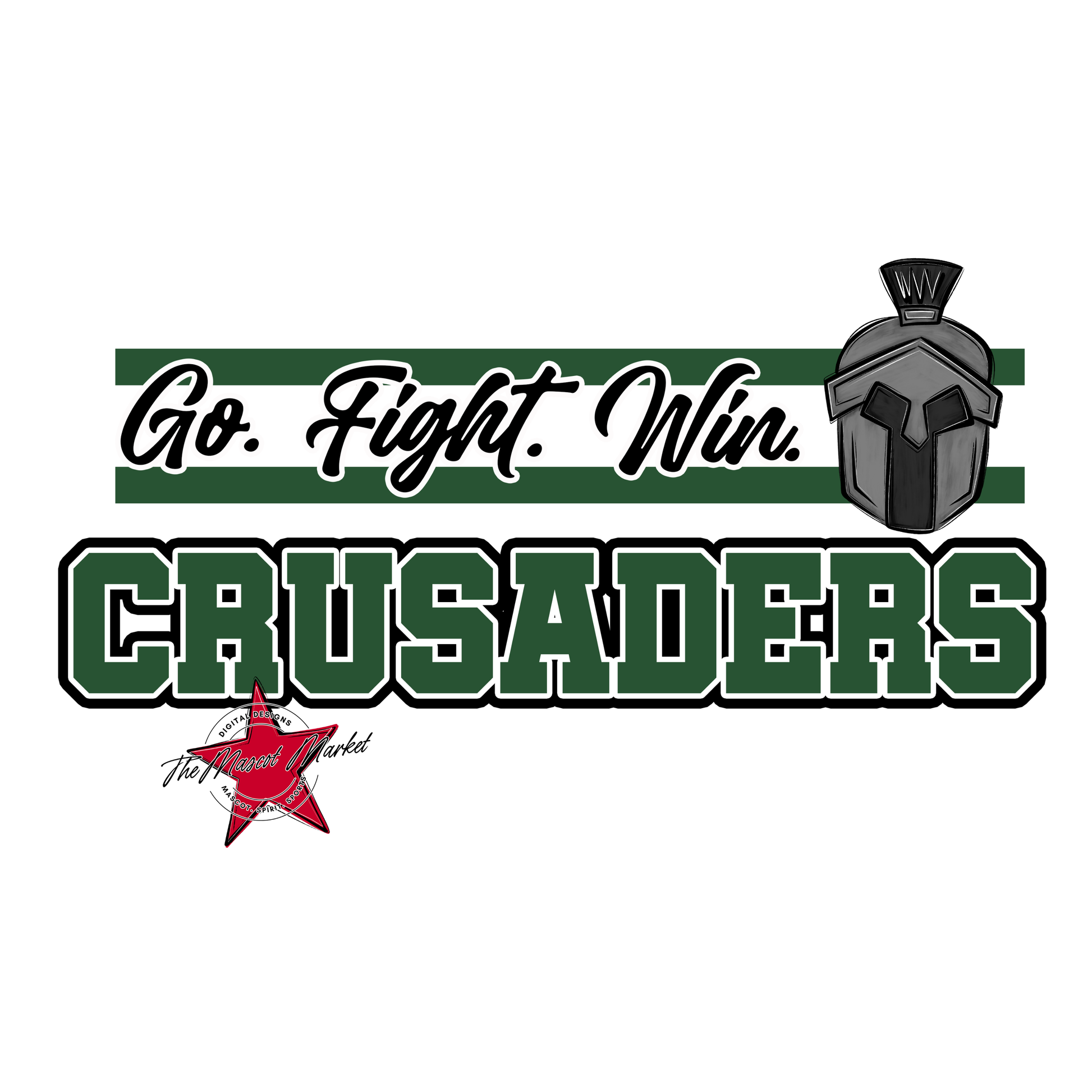 Crusaders Go Fight Win Mascot Lines-Green
