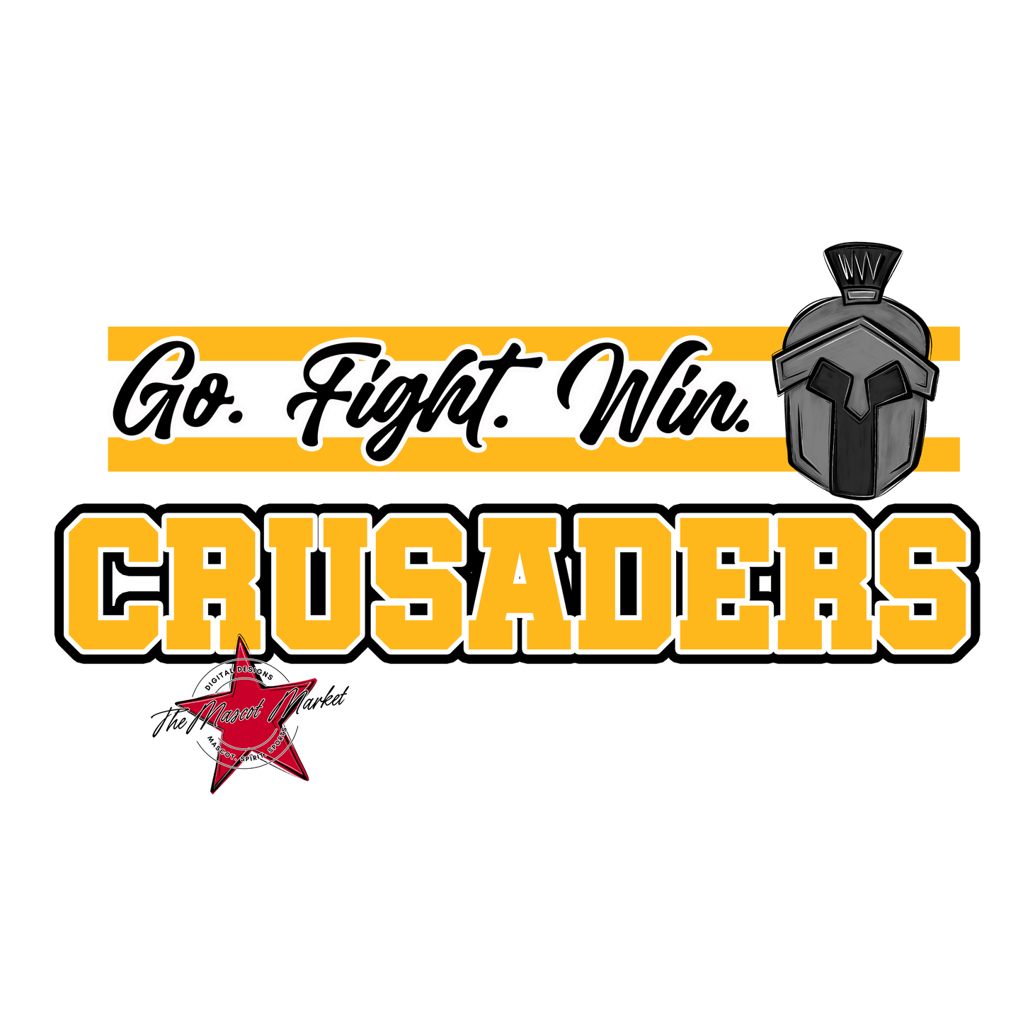 Crusaders Go Fight Win Mascot Lines-Yellow