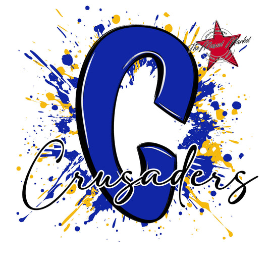 Crusaders Mascot Splatter-Royal Blue & Yellow