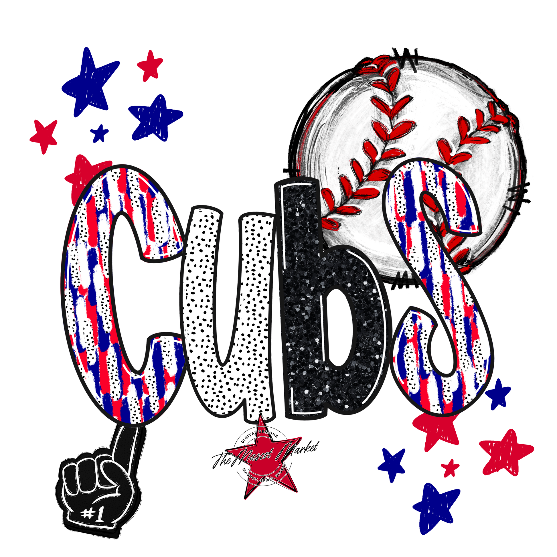 Cubs Baseball Scrape-Blue-Red