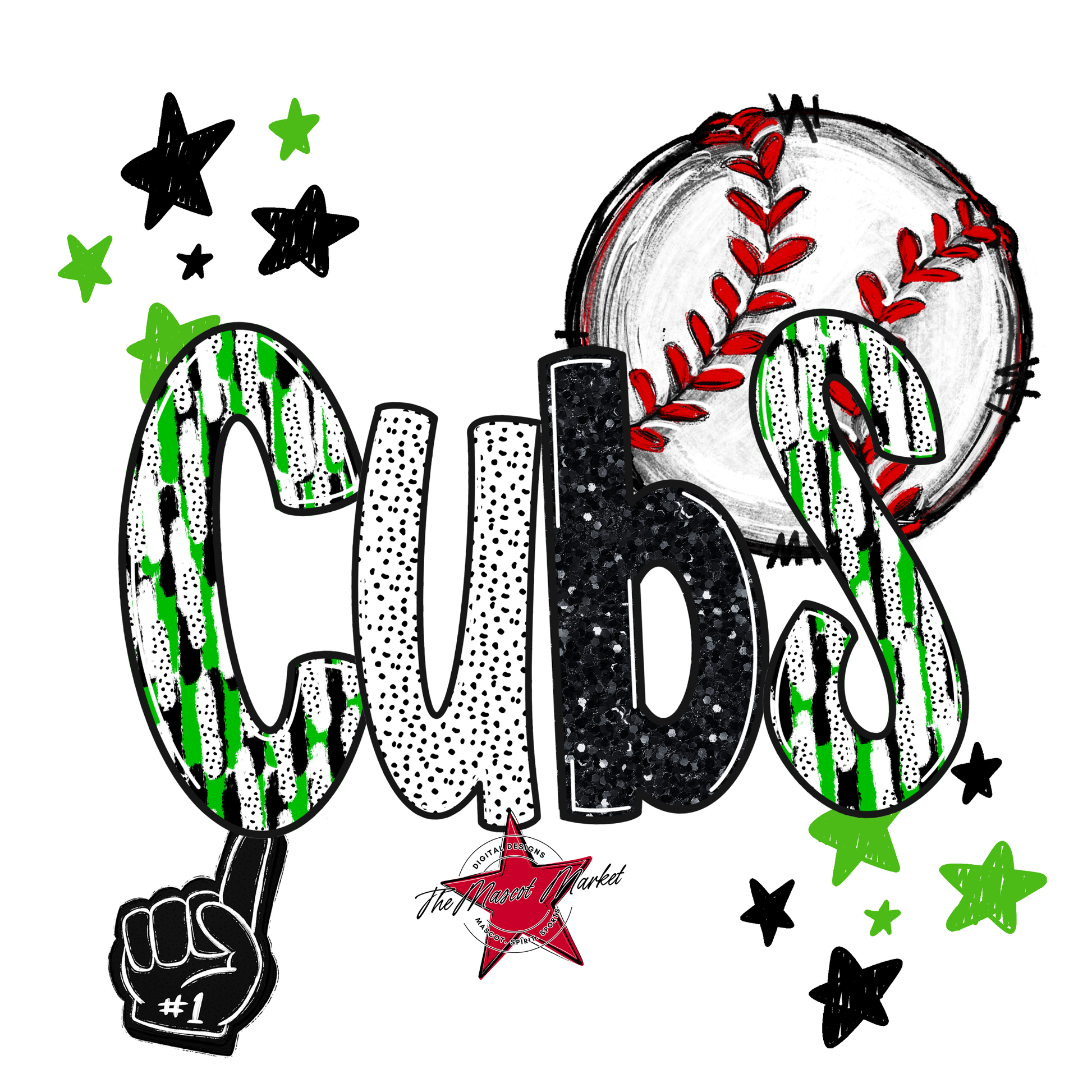 Cubs Baseball Scrape-Bright Green