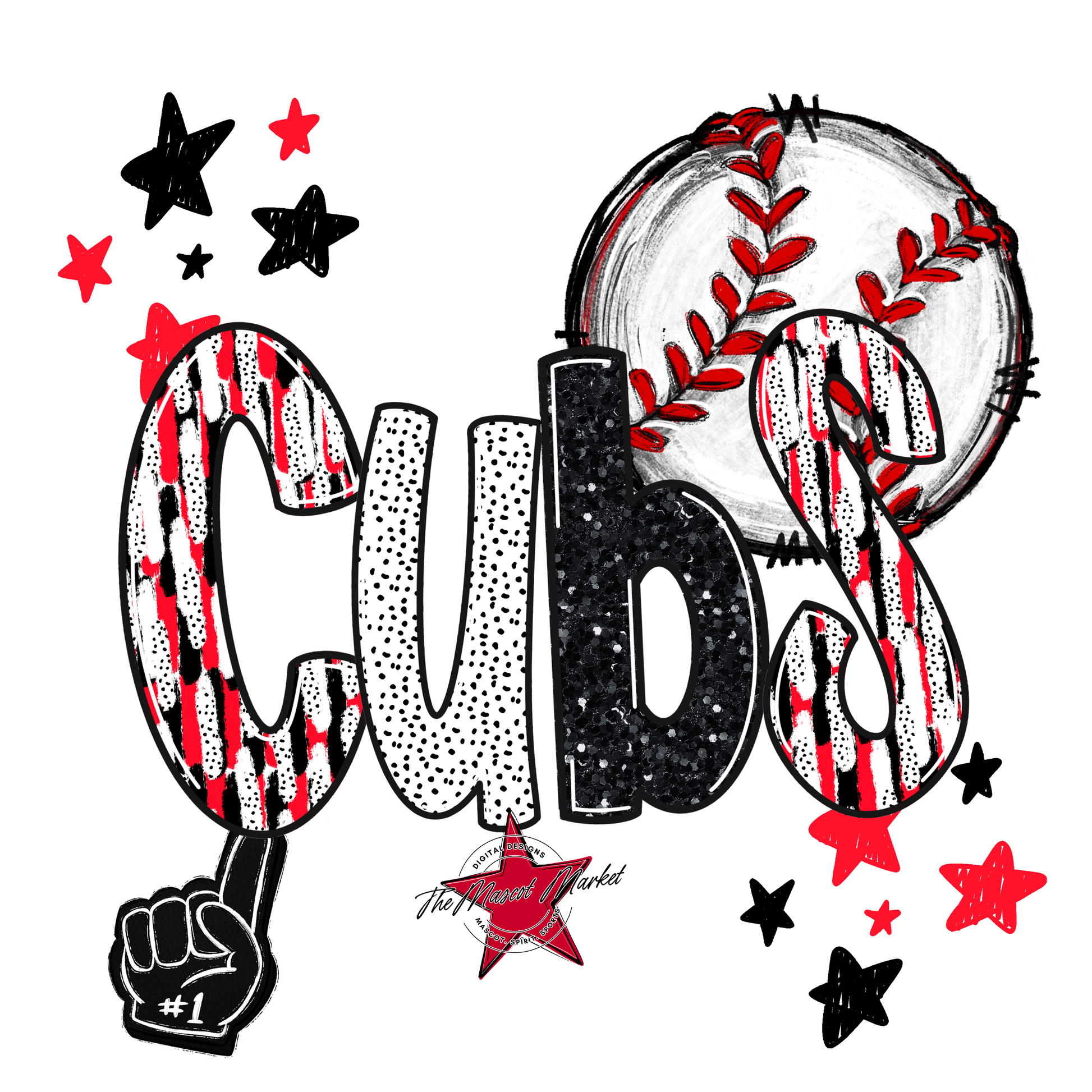 Cubs Baseball Scrape-Bright Red