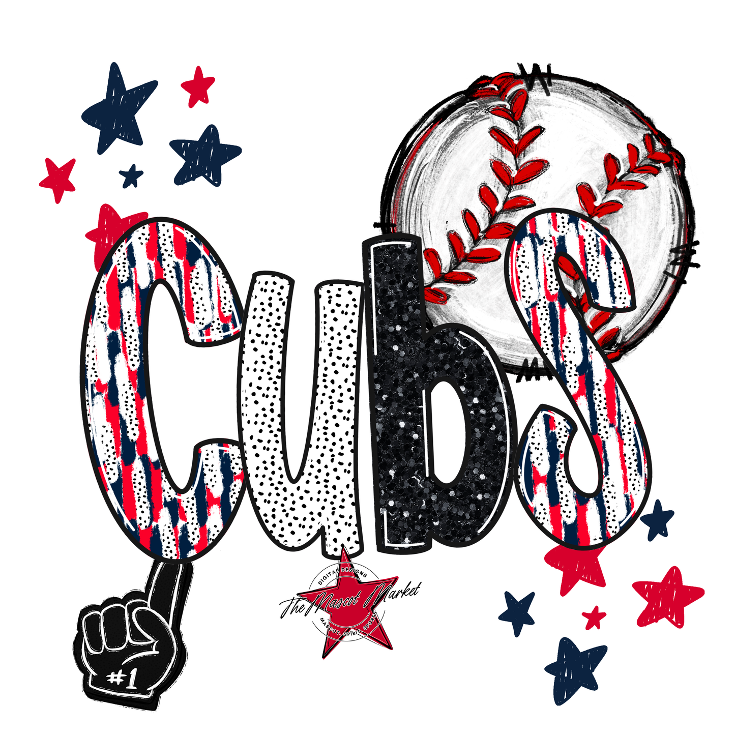 Cubs Baseball Scrape-Navy-Red
