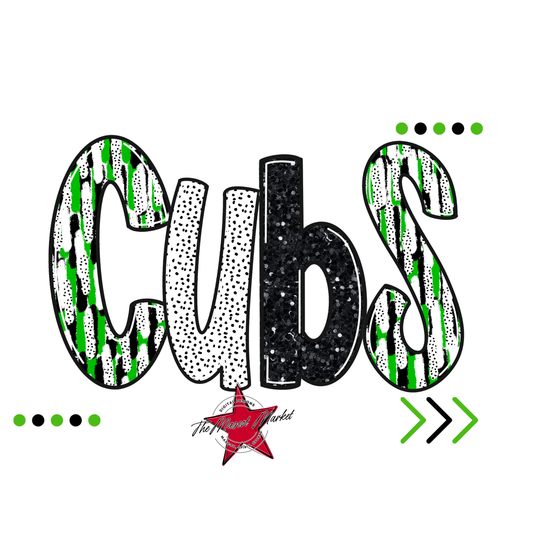 Cubs Brushstroke Alpha w Arrows-Bright Green